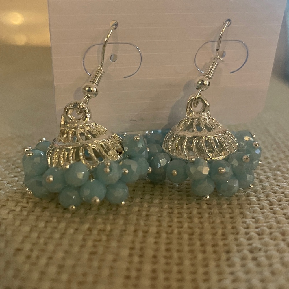 Silver and Blue Jhumkas - Picture 4 of 4